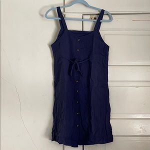 blue strappy button knee length dress with tie